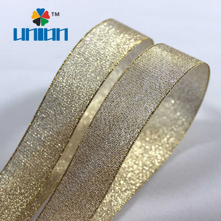 1 inch high quality gold silver shiny glitter metallic ribbon for Christmas decoration